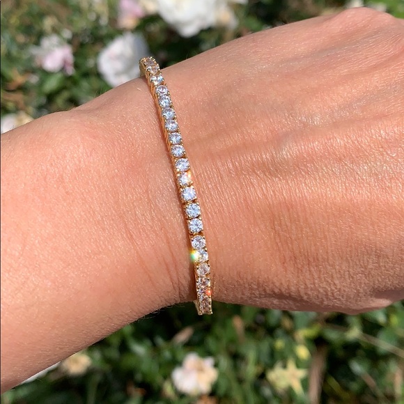 New 14k Gold Plated Tennis Bracelet 6.5" inches - Picture 4 of 16